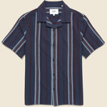 Didcot Dobby Stripe Shirt - Navy - Wax London - STAG Provisions - Tops - S/S Woven - Stripe