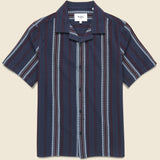 Didcot Dobby Stripe Shirt - Navy - Wax London - STAG Provisions - Tops - S/S Woven - Stripe