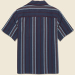 Didcot Dobby Stripe Shirt - Navy - Wax London - STAG Provisions - Tops - S/S Woven - Stripe