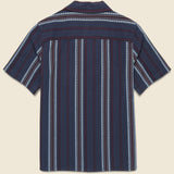 Didcot Dobby Stripe Shirt - Navy - Wax London - STAG Provisions - Tops - S/S Woven - Stripe