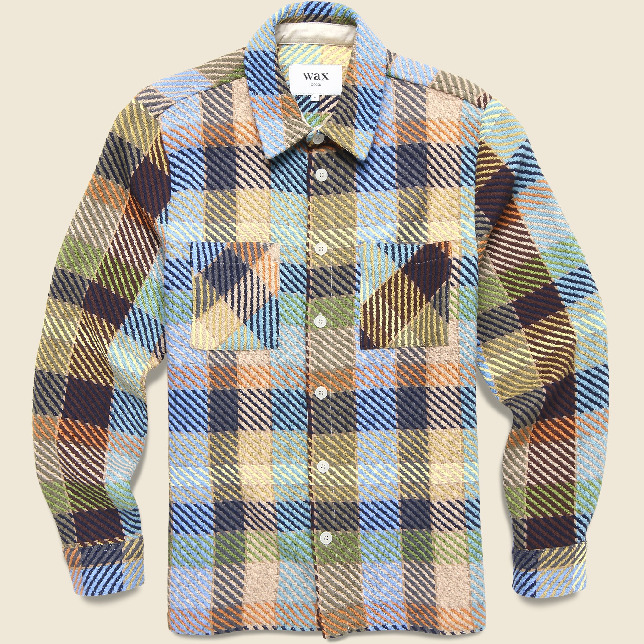 Whiting Overshirt - Pike Check Khaki Multi - Wax London - STAG Provisions - Tops - L/S Woven - Plaid