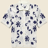 Porto Doodle Crochet Shirt - Ecru/Dark Blue - Wax London - STAG Provisions - Tops - S/S Knit