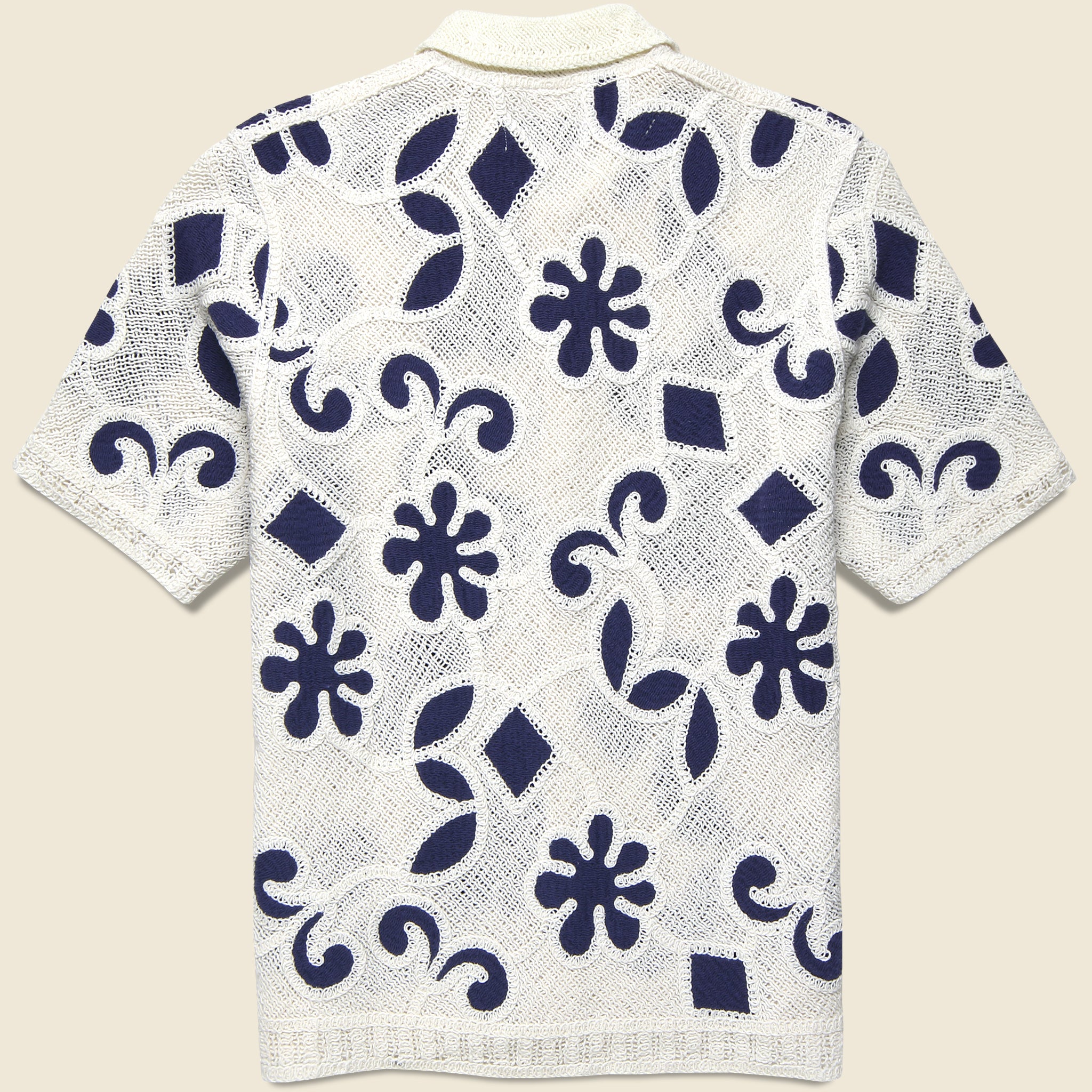 Porto Doodle Crochet Shirt - Ecru/Dark Blue - Wax London - STAG Provisions - Tops - S/S Knit