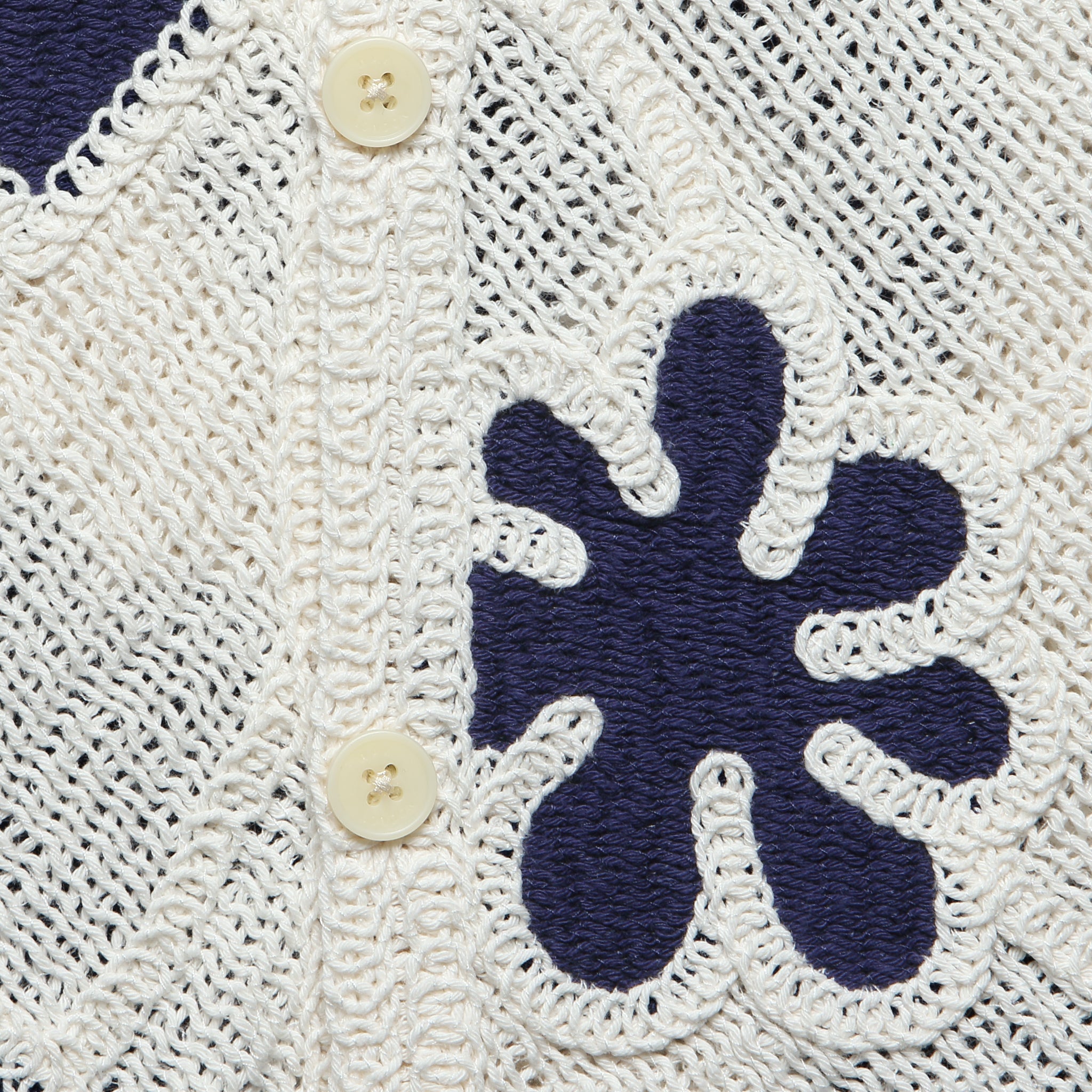 Porto Doodle Crochet Shirt - Ecru/Dark Blue - Wax London - STAG Provisions - Tops - S/S Knit