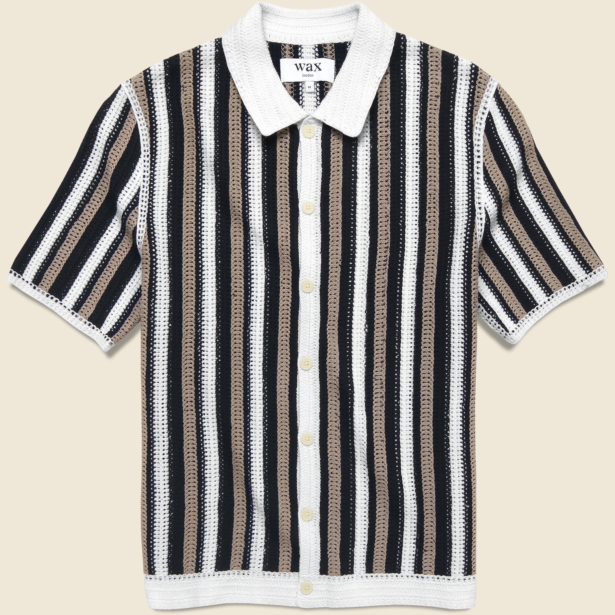Porto Stripe Crochet Shirt - Ecru/Black - Wax London - STAG Provisions - Tops - S/S Knit