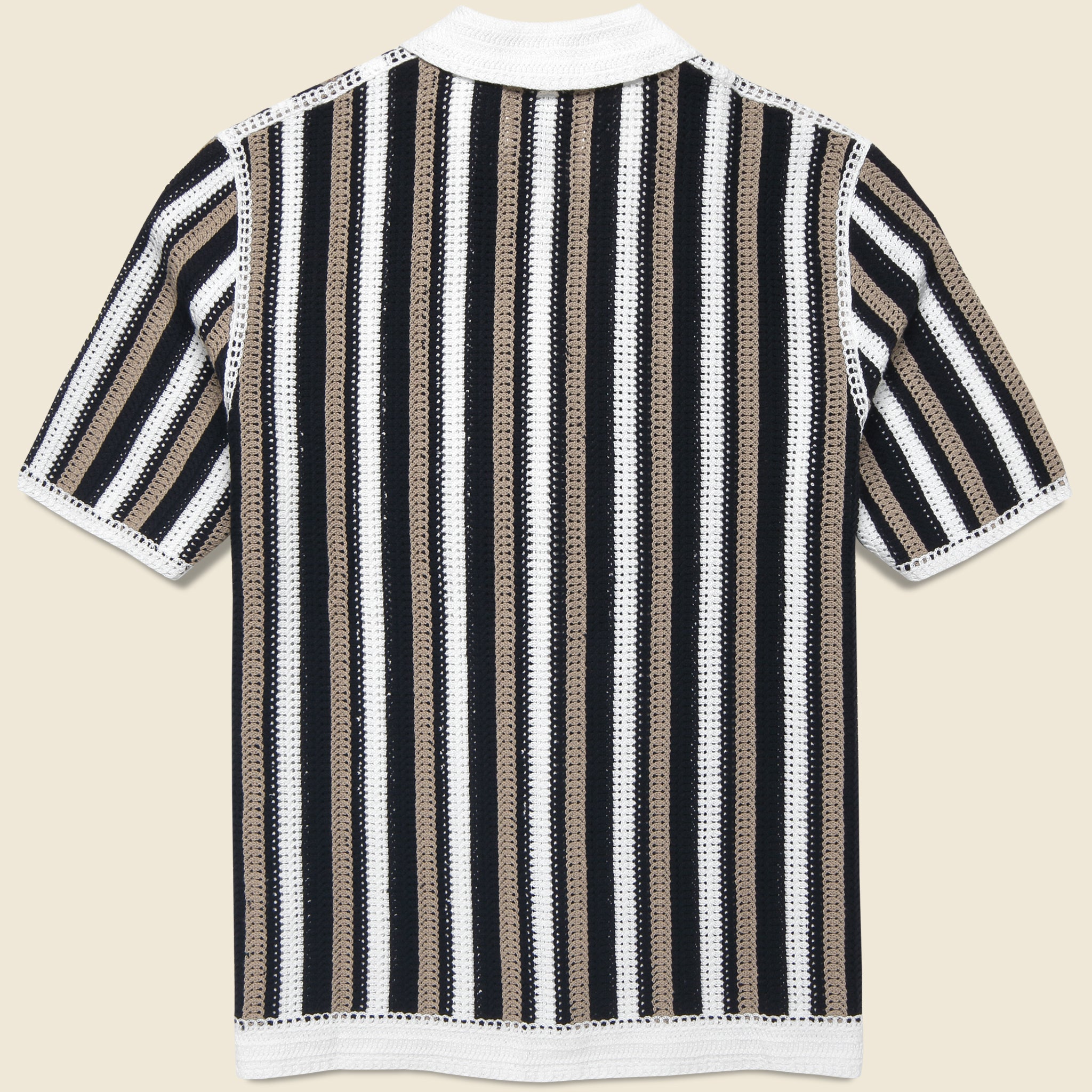 
                          Porto Stripe Crochet Shirt - Ecru/Black - Wax London - STAG Provisions - Tops - S/S Knit
                        