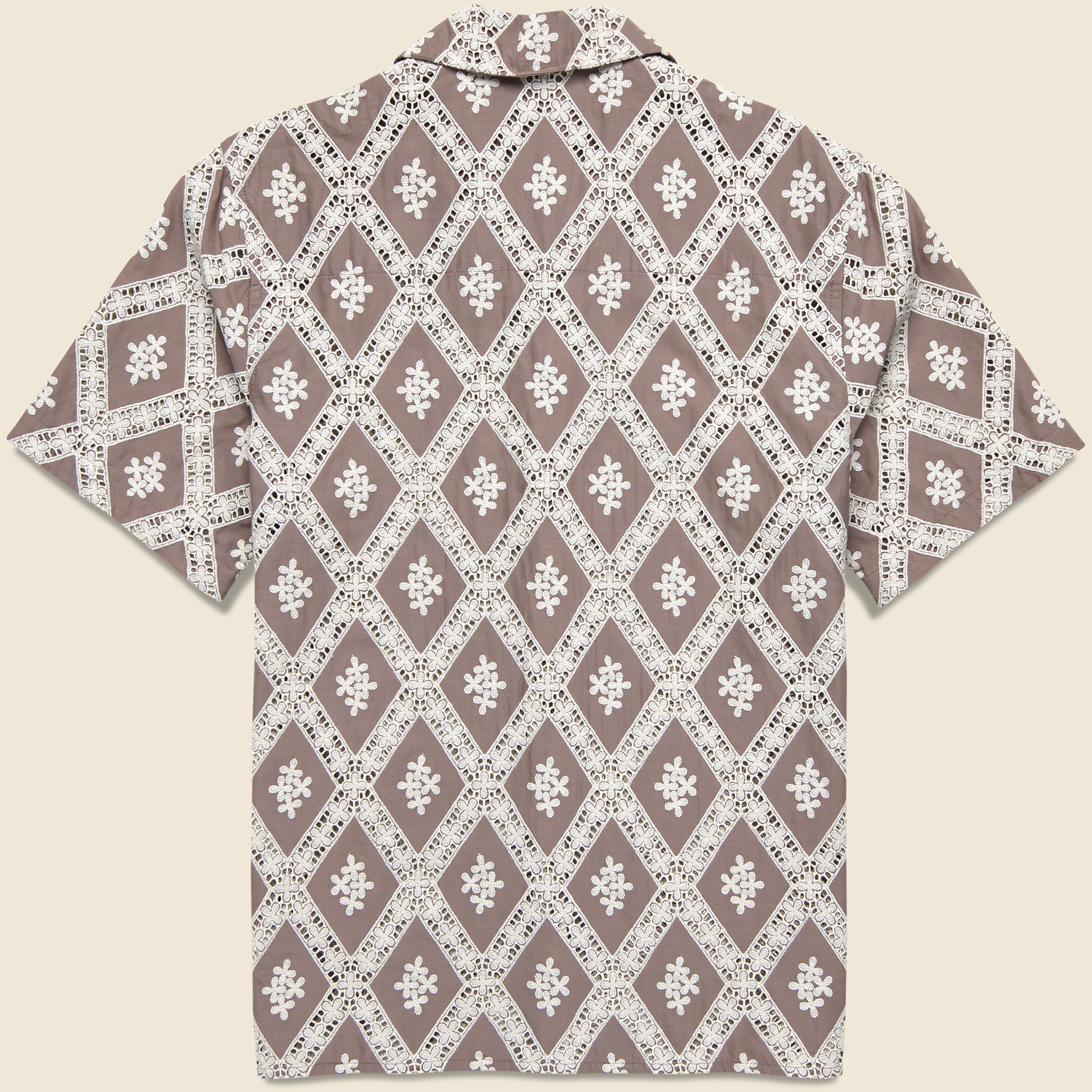 Diamond Lace Didcot Shirt - Taupe/Ecru - Wax London - STAG Provisions - Tops - S/S Woven - Floral