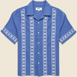 Placement Border Didcot Shirt - Blue/Ecru - Wax London - STAG Provisions - Tops - S/S Woven - Other Pattern
