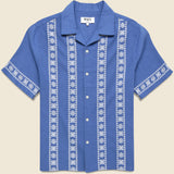 Placement Border Didcot Shirt - Blue/Ecru - Wax London - STAG Provisions - Tops - S/S Woven - Other Pattern