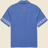 Placement Border Didcot Shirt - Blue/Ecru - Wax London - STAG Provisions - Tops - S/S Woven - Other Pattern