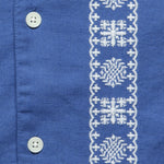 Placement Border Didcot Shirt - Blue/Ecru - Wax London - STAG Provisions - Tops - S/S Woven - Other Pattern