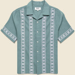 Placement Border Didcot Shirt - Sea Green/Ecru - Wax London - STAG Provisions - Tops - S/S Woven - Other Pattern