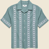 Placement Border Didcot Shirt - Sea Green/Ecru - Wax London - STAG Provisions - Tops - S/S Woven - Other Pattern