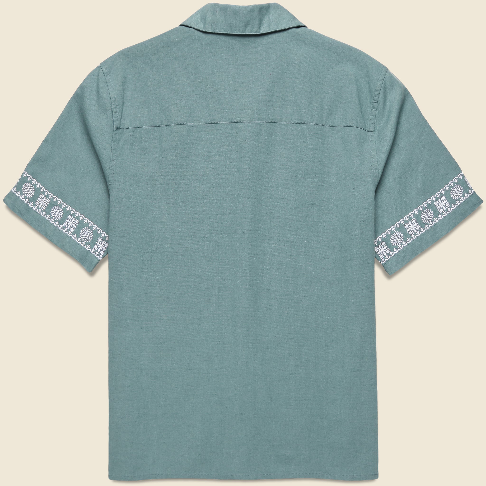Placement Border Didcot Shirt - Sea Green/Ecru - Wax London - STAG Provisions - Tops - S/S Woven - Other Pattern