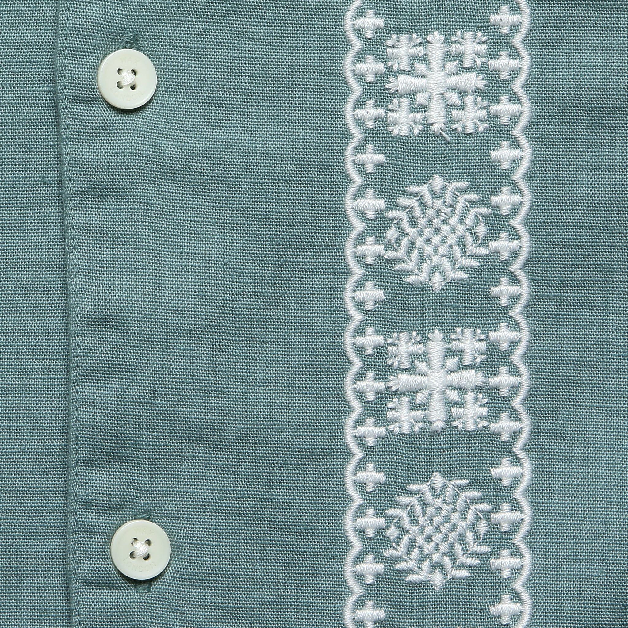 
                          Placement Border Didcot Shirt - Sea Green/Ecru - Wax London - STAG Provisions - Tops - S/S Woven - Other Pattern
                        
