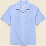 Seersucker Stripe Didcot Shirt - Blue/Ecru - Wax London - STAG Provisions - Tops - S/S Woven - Seersucker