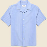 Seersucker Stripe Didcot Shirt - Blue/Ecru - Wax London - STAG Provisions - Tops - S/S Woven - Seersucker