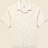 Seersucker Stripe Didcot Shirt - Ecru/Blue - Wax London - STAG Provisions - Tops - S/S Woven - Seersucker
