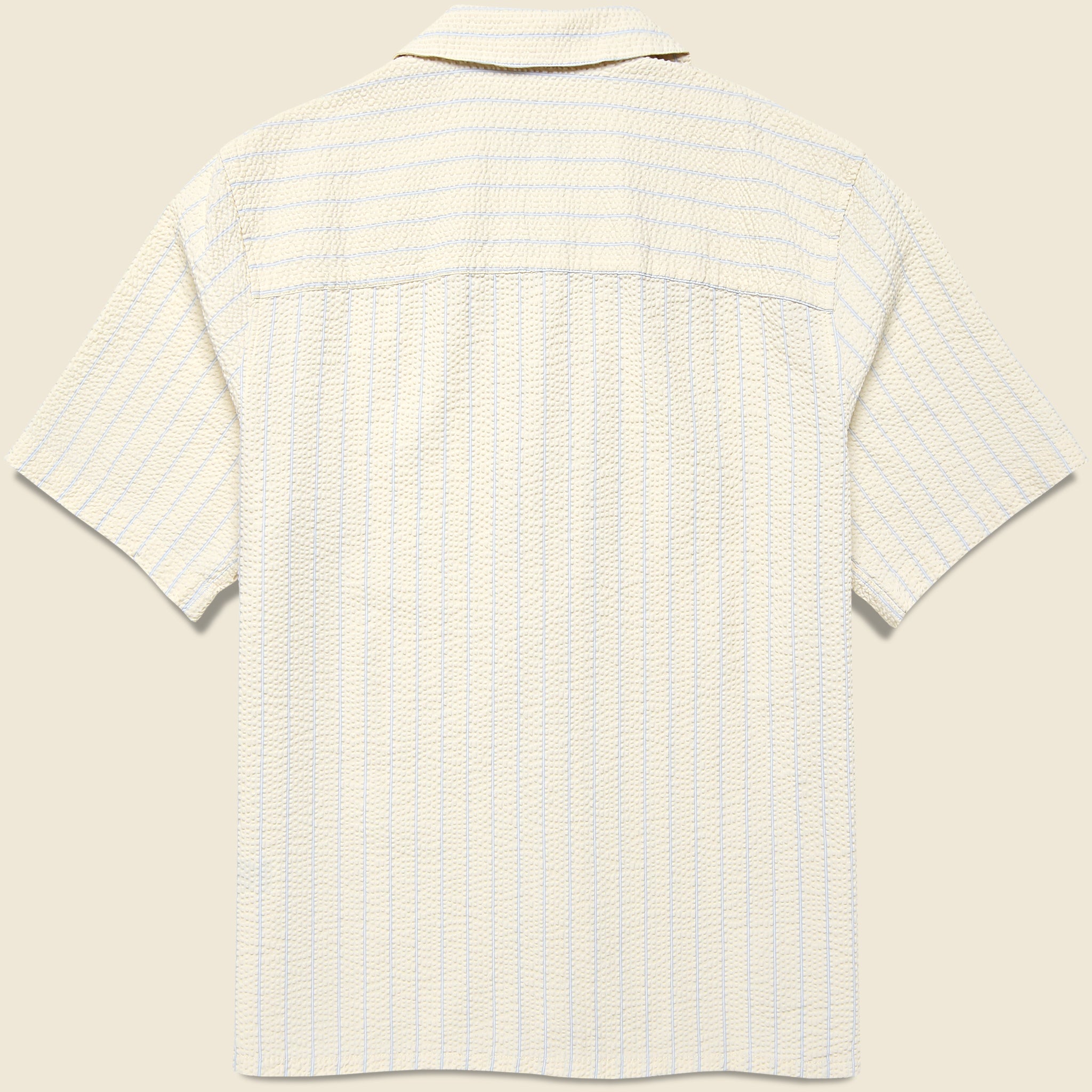 Seersucker Stripe Didcot Shirt - Ecru/Blue - Wax London - STAG Provisions - Tops - S/S Woven - Seersucker
