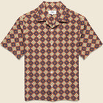 Seersucker Tile Didcot Shirt - Rust/Multi - Wax London - STAG Provisions - Tops - S/S Woven - Seersucker