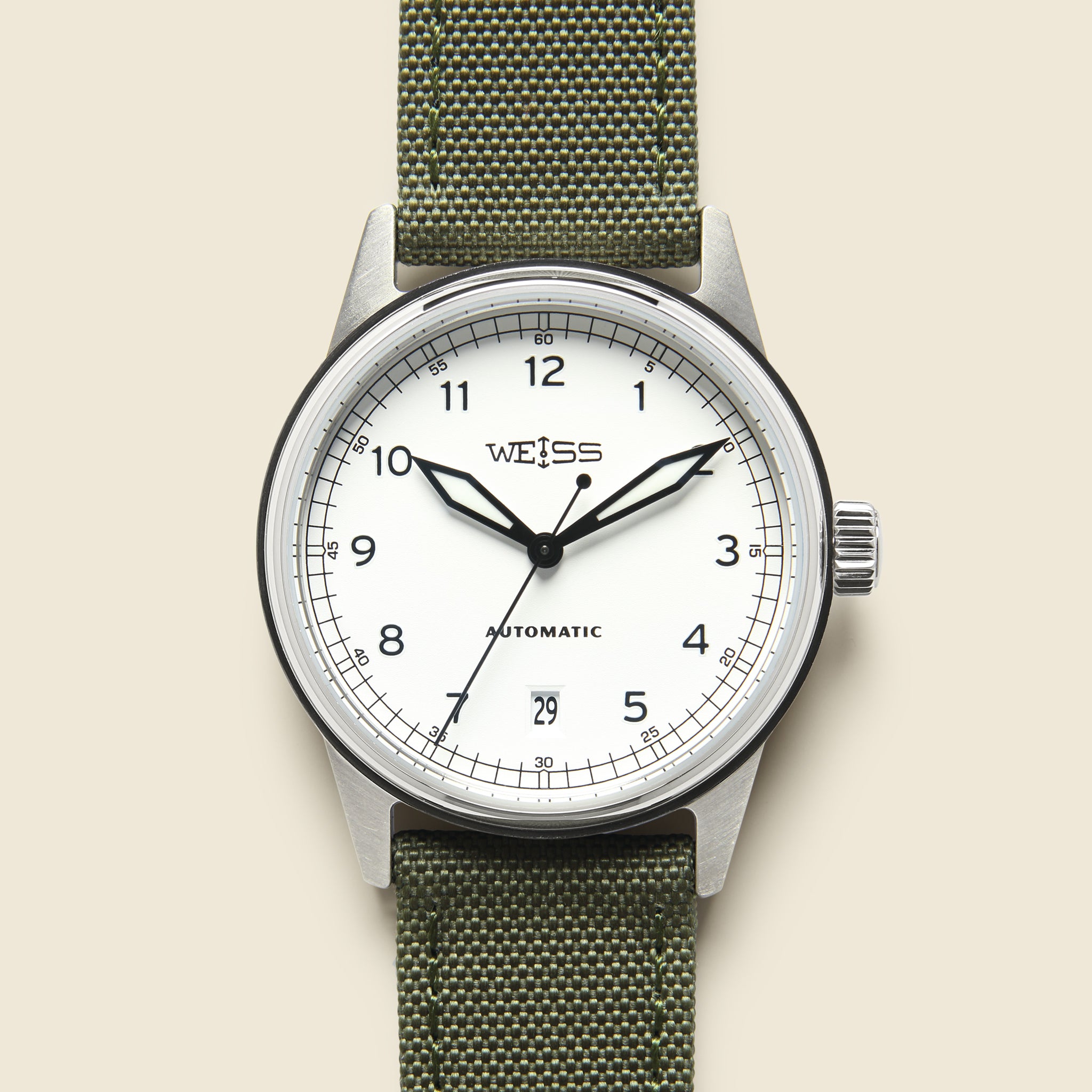 Automatic Standard Issue Field Watch 38mm - White/Olive