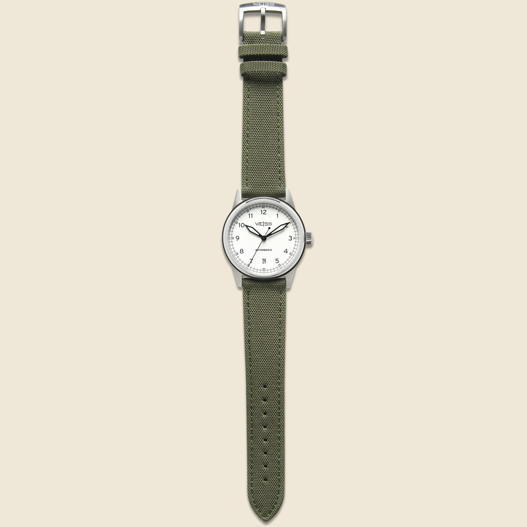 
                          Automatic Standard Issue Field Watch 38mm - White/Olive - Weiss Watch Co - STAG Provisions - Accessories - Watches
                        