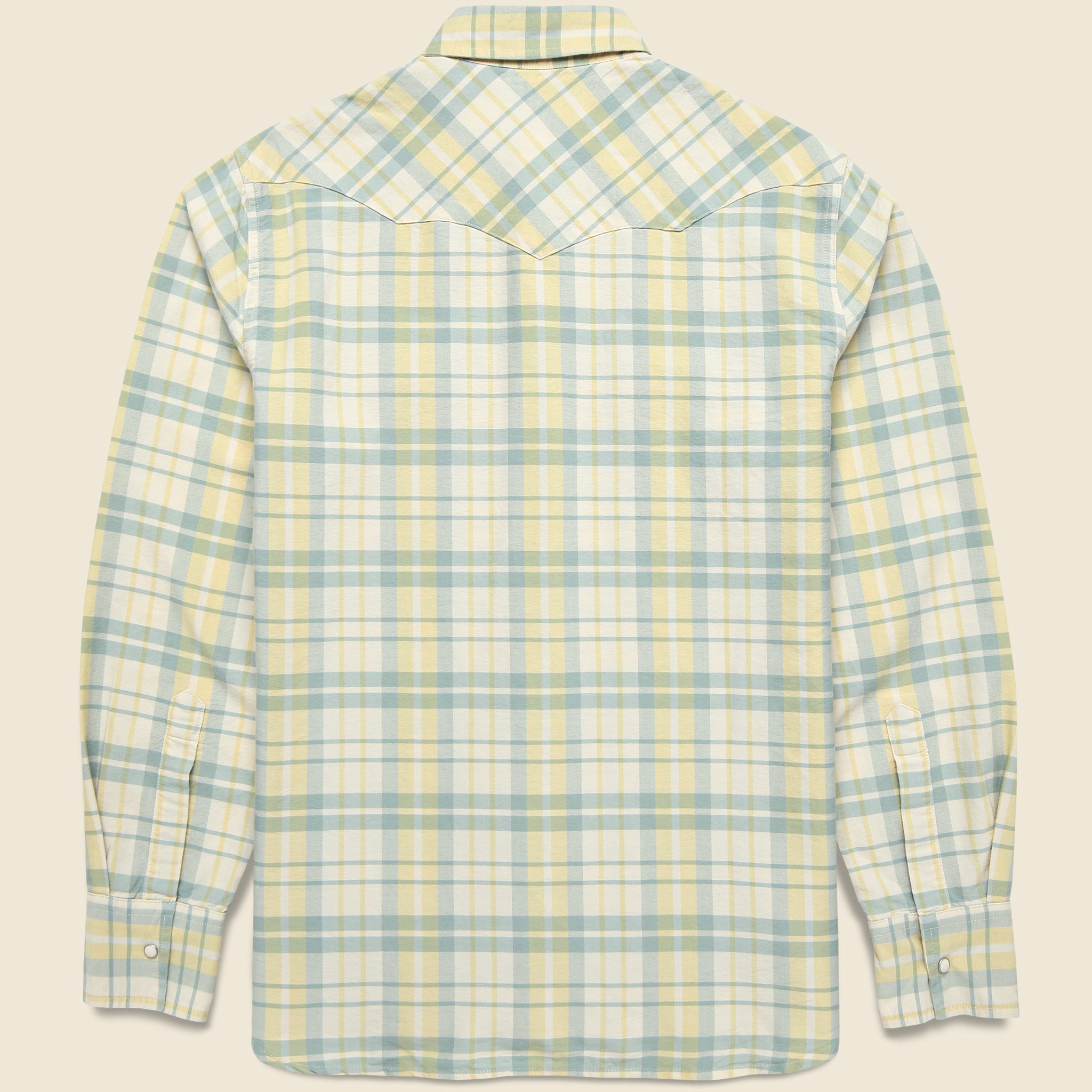 
                          Pearl Snap Oxford Shirt - Sage/Sunflower Plaid - Wythe - STAG Provisions - Tops - L/S Woven - Plaid
                        