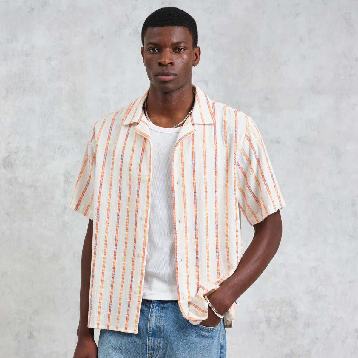 
                          Multi Loom Stripe Didcot Shirt - Ecru - Wax London - STAG Provisions - Tops - S/S Woven - Stripe
                        