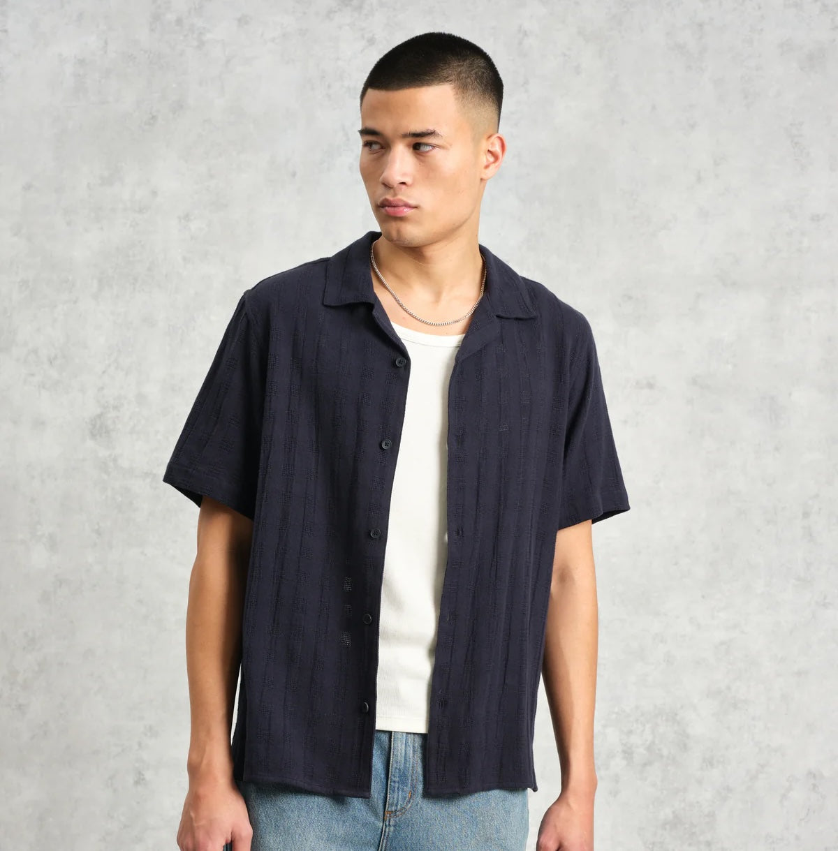 
                          Open Weave Didcot Shirt - Navy - Wax London - STAG Provisions - Tops - S/S Woven - Solid
                        