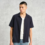 Open Weave Didcot Shirt - Navy - Wax London - STAG Provisions - Tops - S/S Woven - Solid