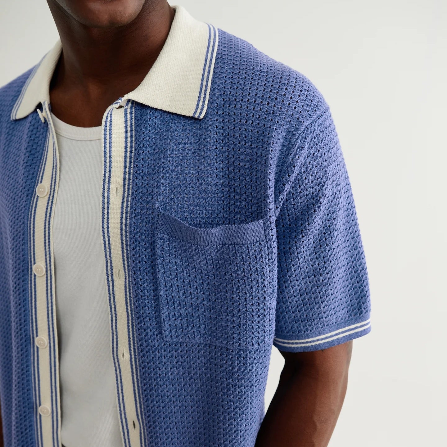 Pointelle Belle Shirt - Blue/Ecru - Wax London - STAG Provisions - Tops - S/S Knit