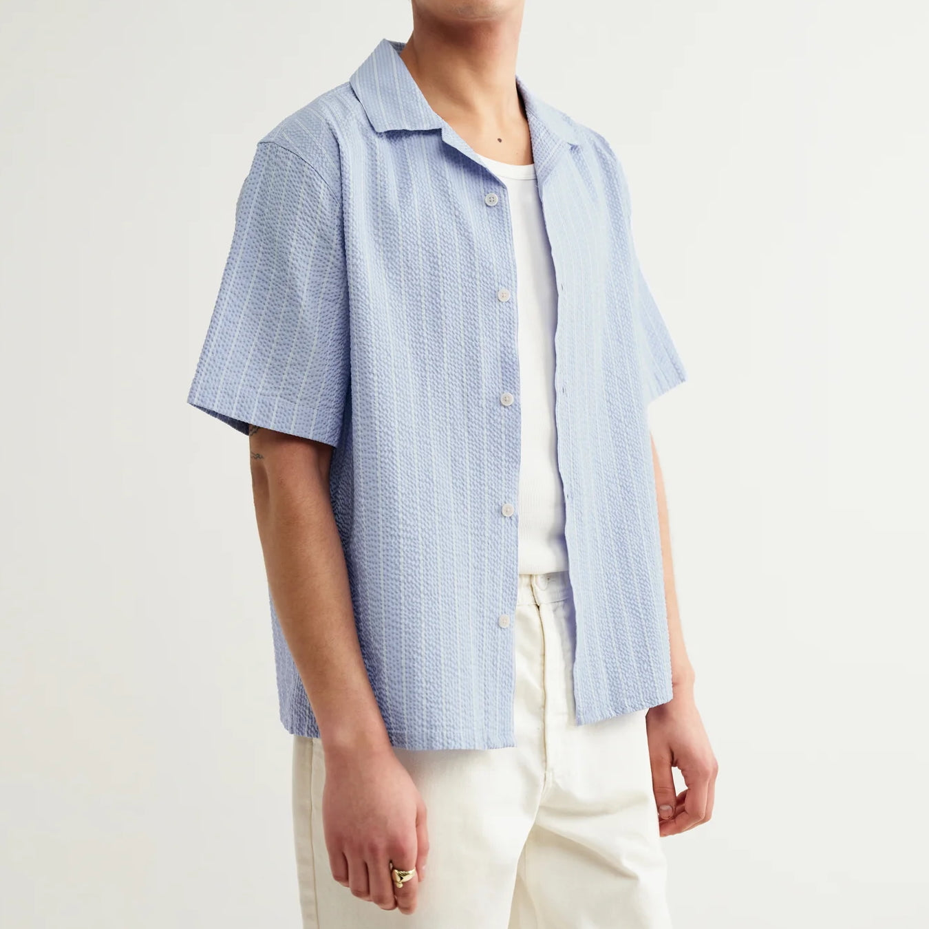 
                          Seersucker Stripe Didcot Shirt - Blue/Ecru - Wax London - STAG Provisions - Tops - S/S Woven - Seersucker
                        