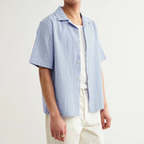 Seersucker Stripe Didcot Shirt - Blue/Ecru - Wax London - STAG Provisions - Tops - S/S Woven - Seersucker