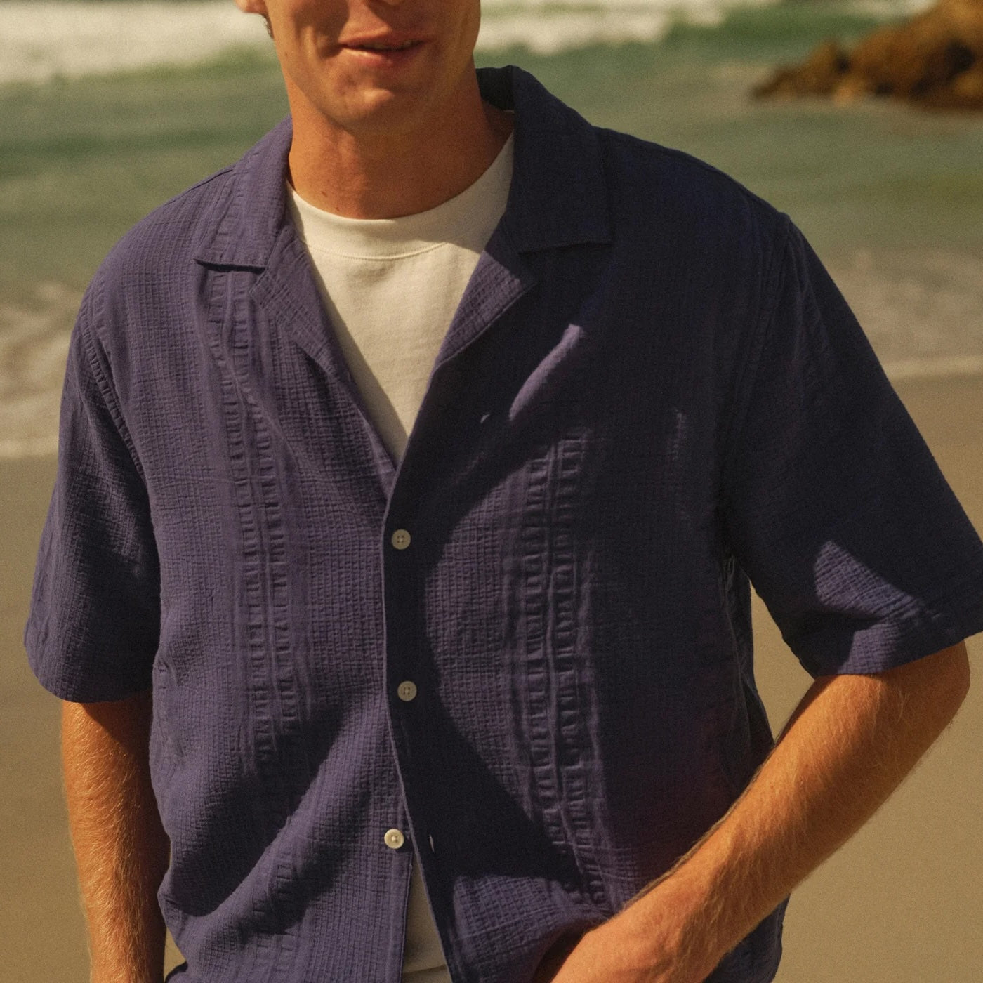 
                          Double Weave Didcot Shirt - Dark Blue - Wax London - STAG Provisions - Tops - S/S Woven - Seersucker
                        