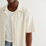 Seersucker Stripe Didcot Shirt - Ecru/Blue - Wax London - STAG Provisions - Tops - S/S Woven - Seersucker
