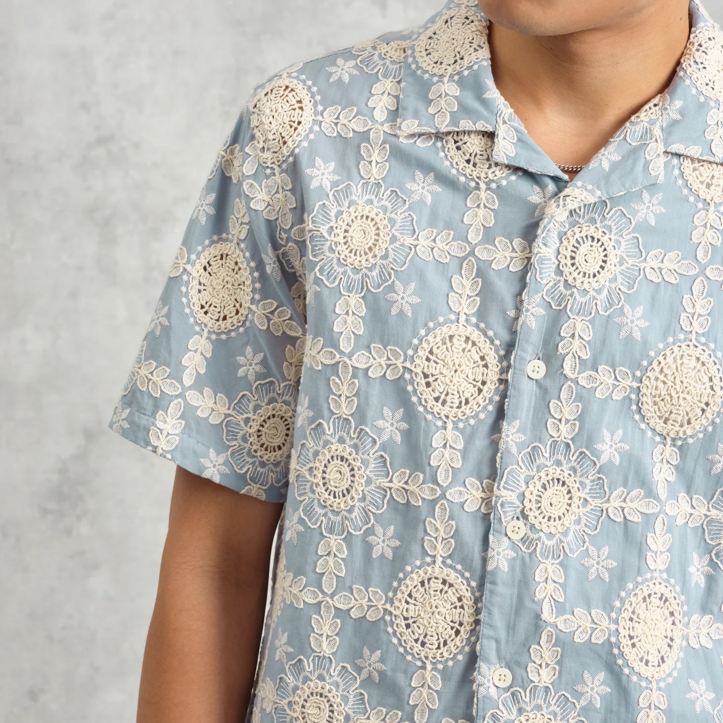 
                          Corded Lace Didcot Shirt - Pale Blue - Wax London - STAG Provisions - Tops - S/S Woven - Other Pattern
                        