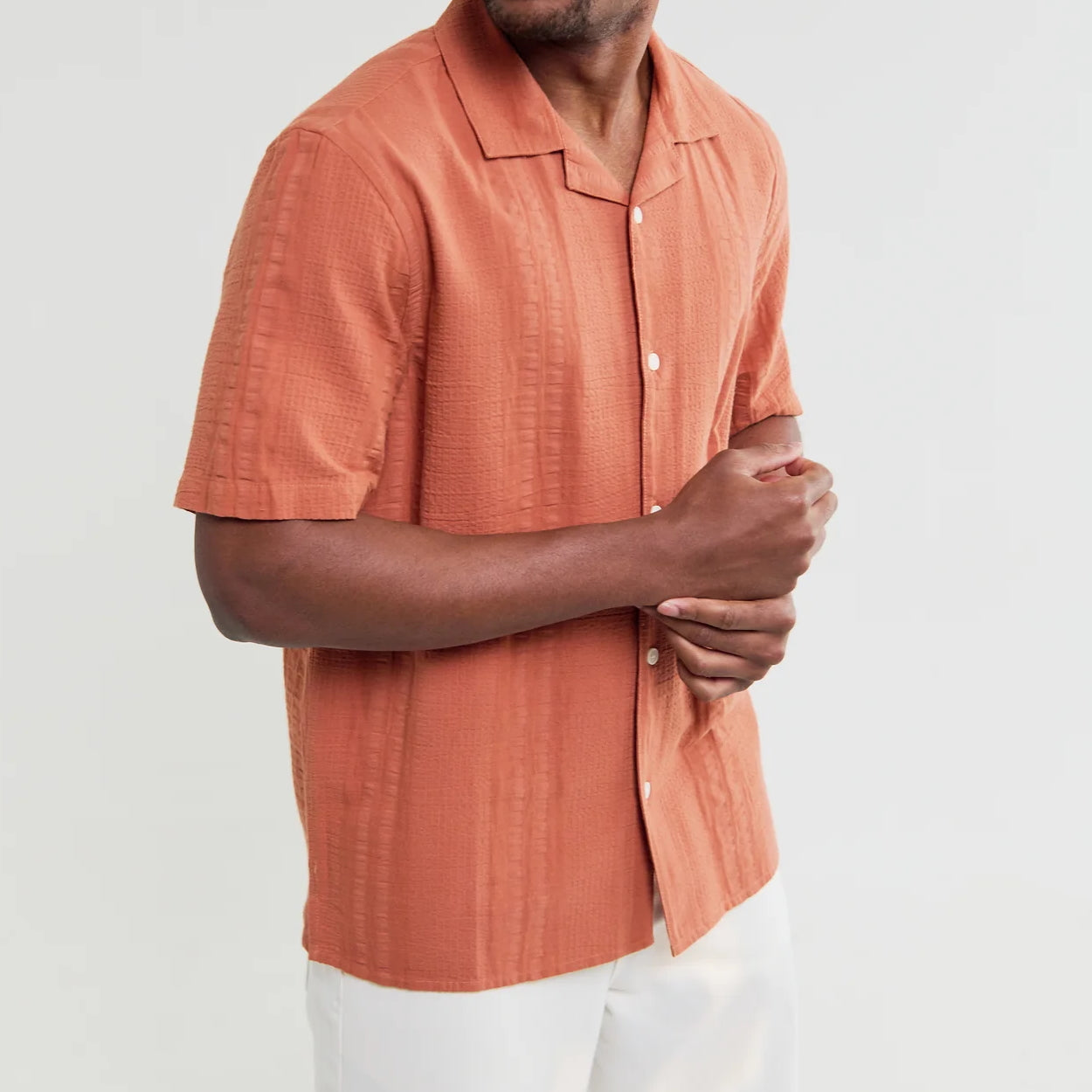 Double Weave Didcot Shirt - Rust - Wax London - STAG Provisions - Tops - S/S Woven - Seersucker