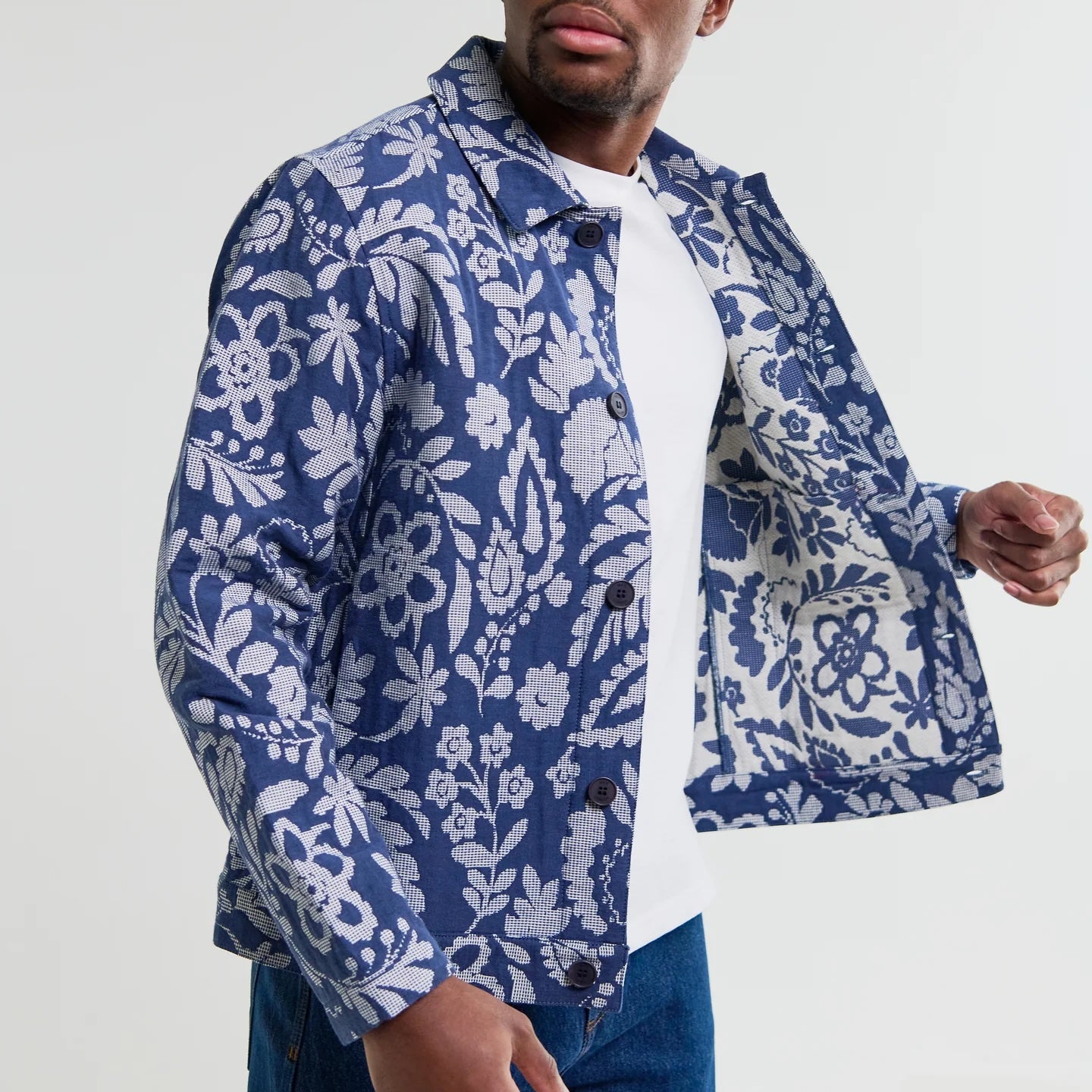 Iggy Jacket - Floral Jacquard Navy - Wax London - STAG Provisions - Outerwear - Coat / Jacket