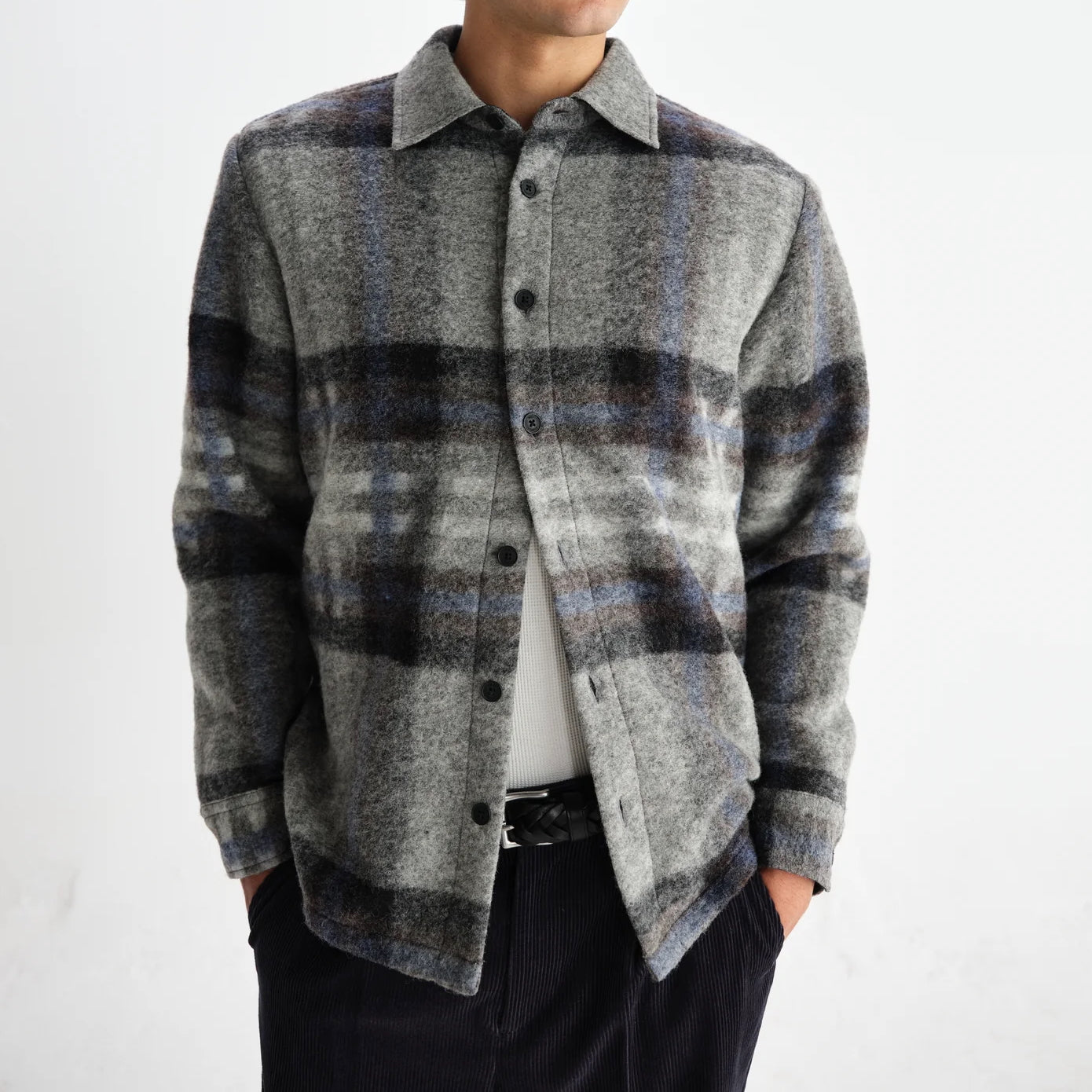 
                          Nolan Overshirt - Grey/Blue - Wax London - STAG Provisions - Outerwear - Shirt Jacket
                        