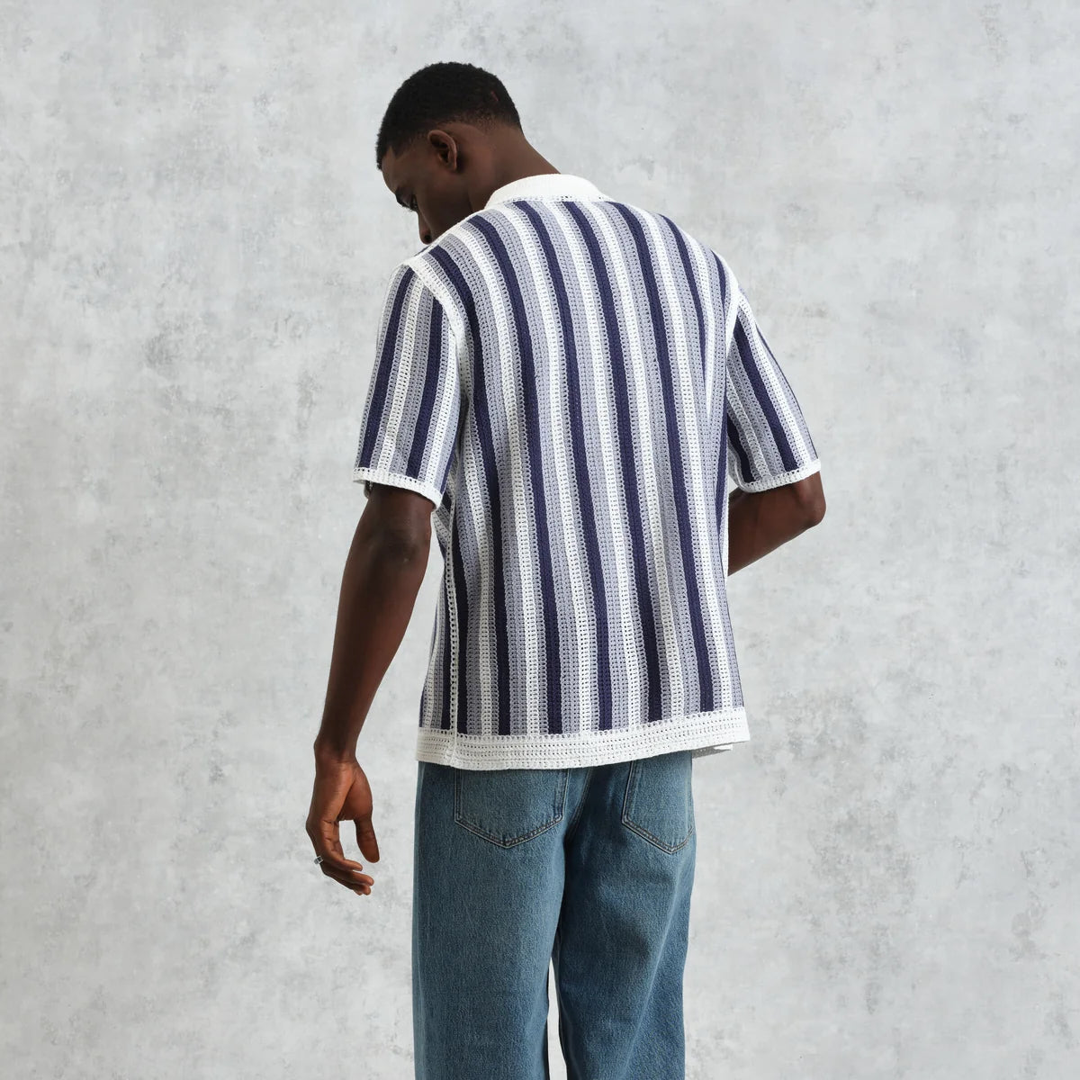 
                          Porto Stripe Crochet Shirt - Blue - Wax London - STAG Provisions - Tops - S/S Knit
                        