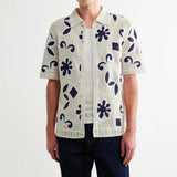 Porto Doodle Crochet Shirt - Ecru/Dark Blue - Wax London - STAG Provisions - Tops - S/S Knit