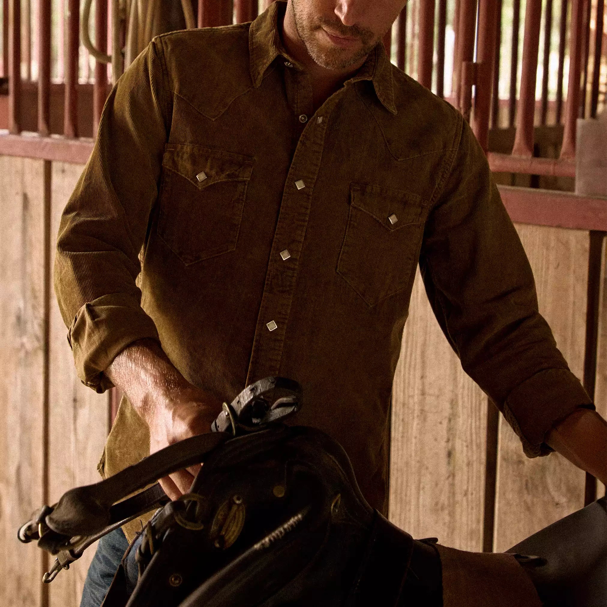 
                          Slim Fit Corduroy Western Shirt - Tan - RRL - STAG Provisions - Tops - L/S Woven - Corduroy
                        