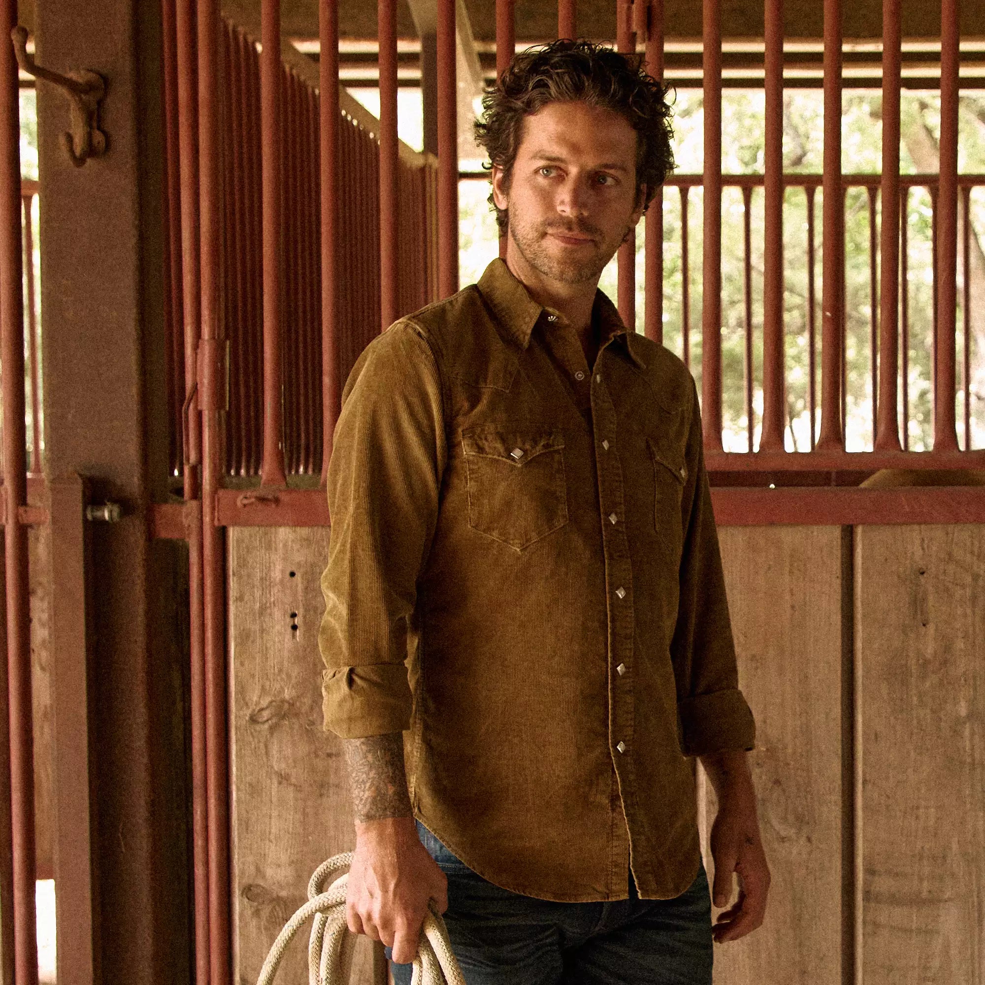 
                          Slim Fit Corduroy Western Shirt - Tan - RRL - STAG Provisions - Tops - L/S Woven - Corduroy
                        