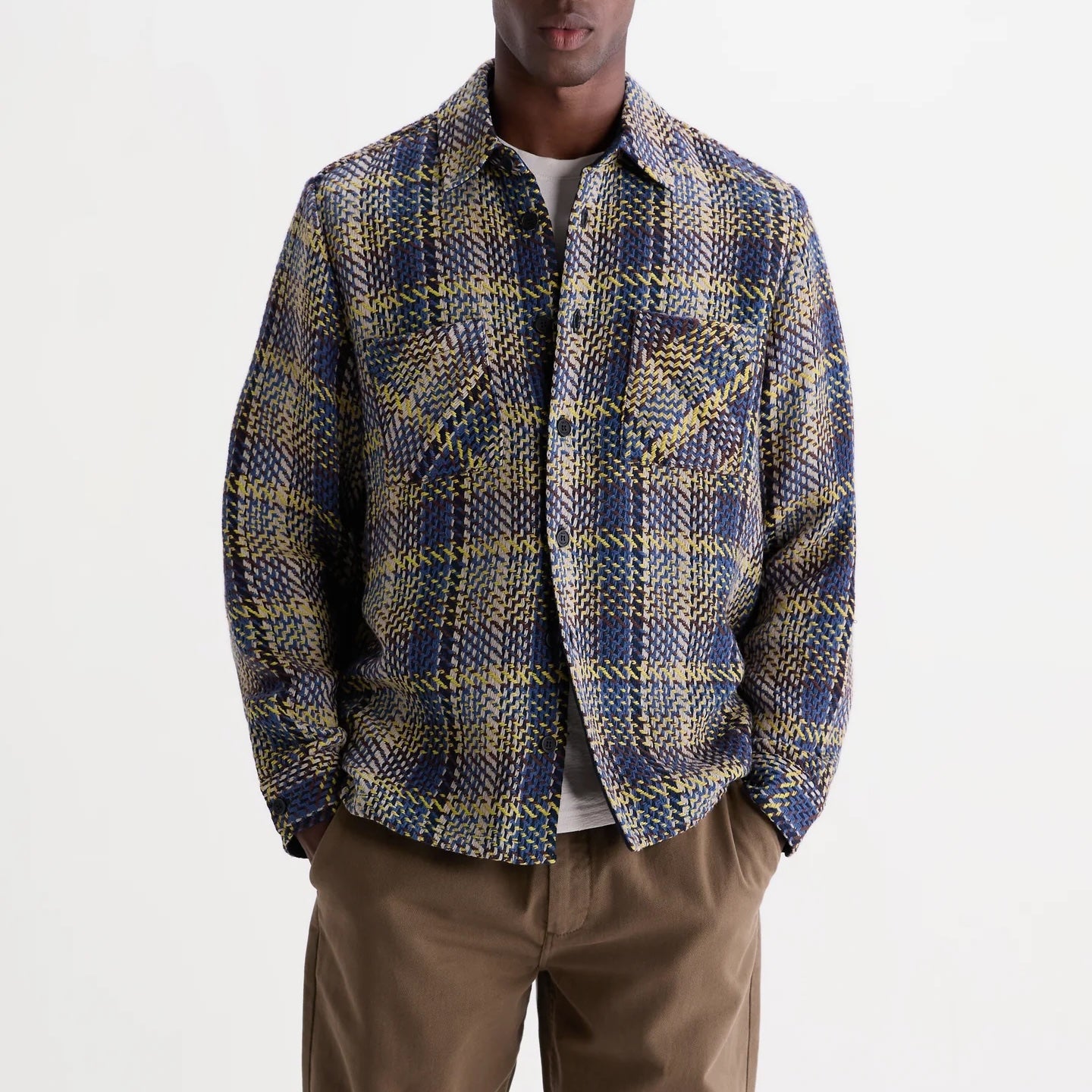 Whiting Overshirt - Grain Check Blue/Multi - Wax London - STAG Provisions - Tops - L/S Woven - Plaid