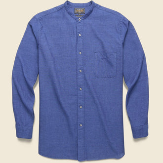 Band Collar Chambray Shirt - Indigo