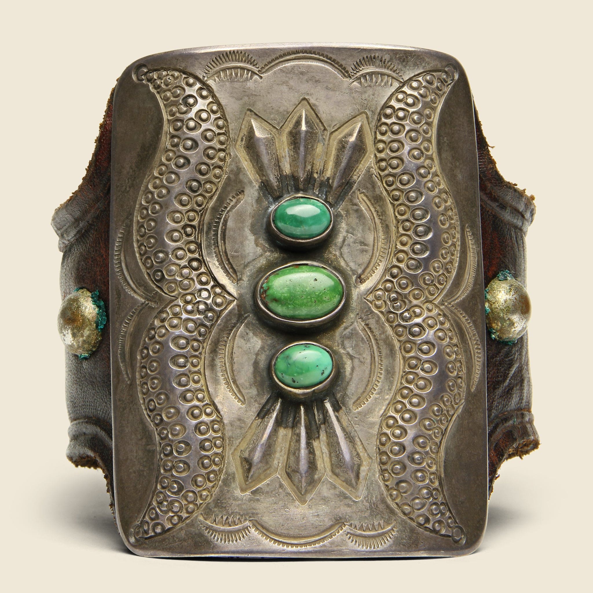 
                          Three Green Turquoise Stones Ketoh - Leather/Turquoise/Sterling - Smith Bros. Trading Co. - STAG Provisions - Accessories - Cuffs
                        