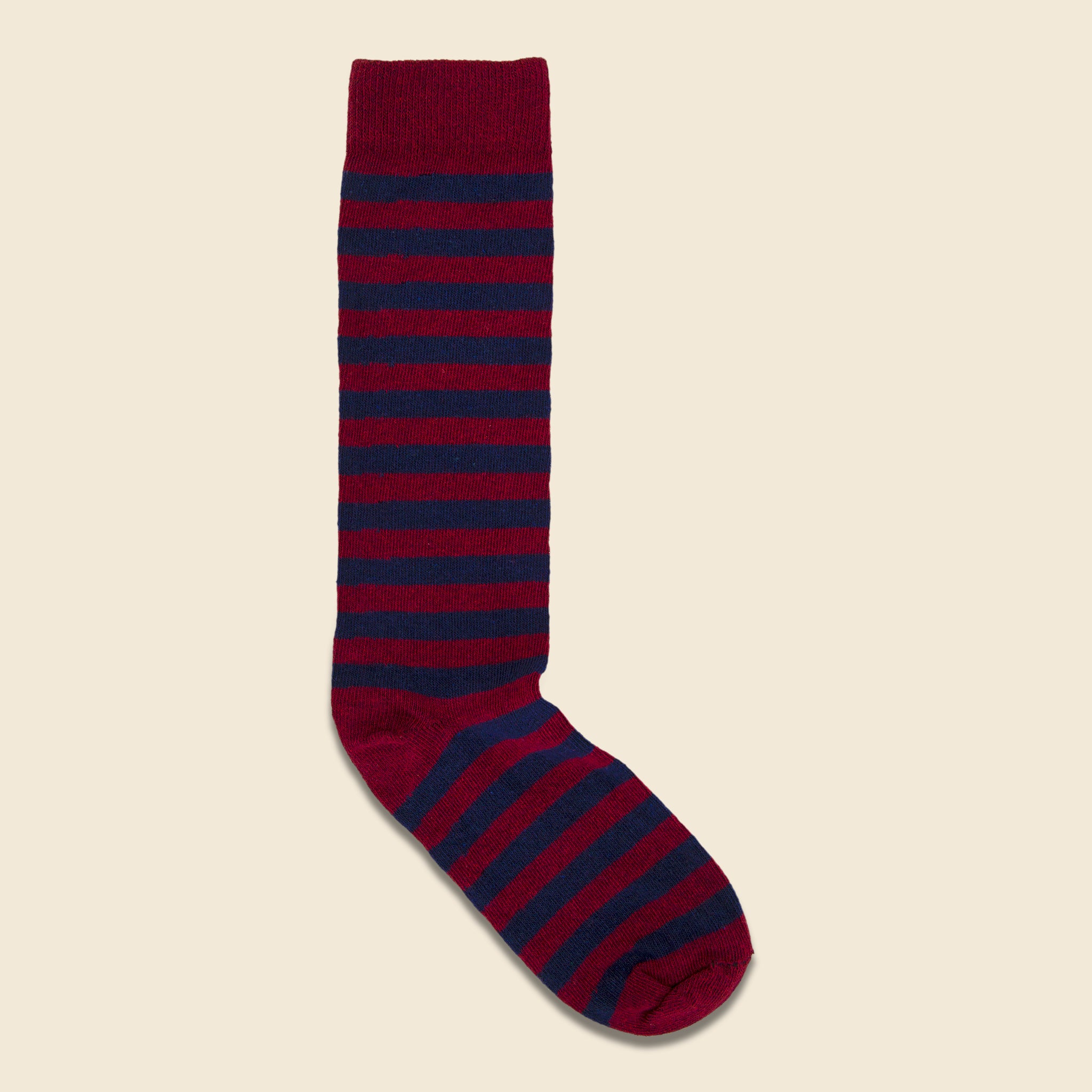 Rugby Stripe Crew Sock - Burgundy/Navy - American Trench - STAG Provisions - Accessories - Socks