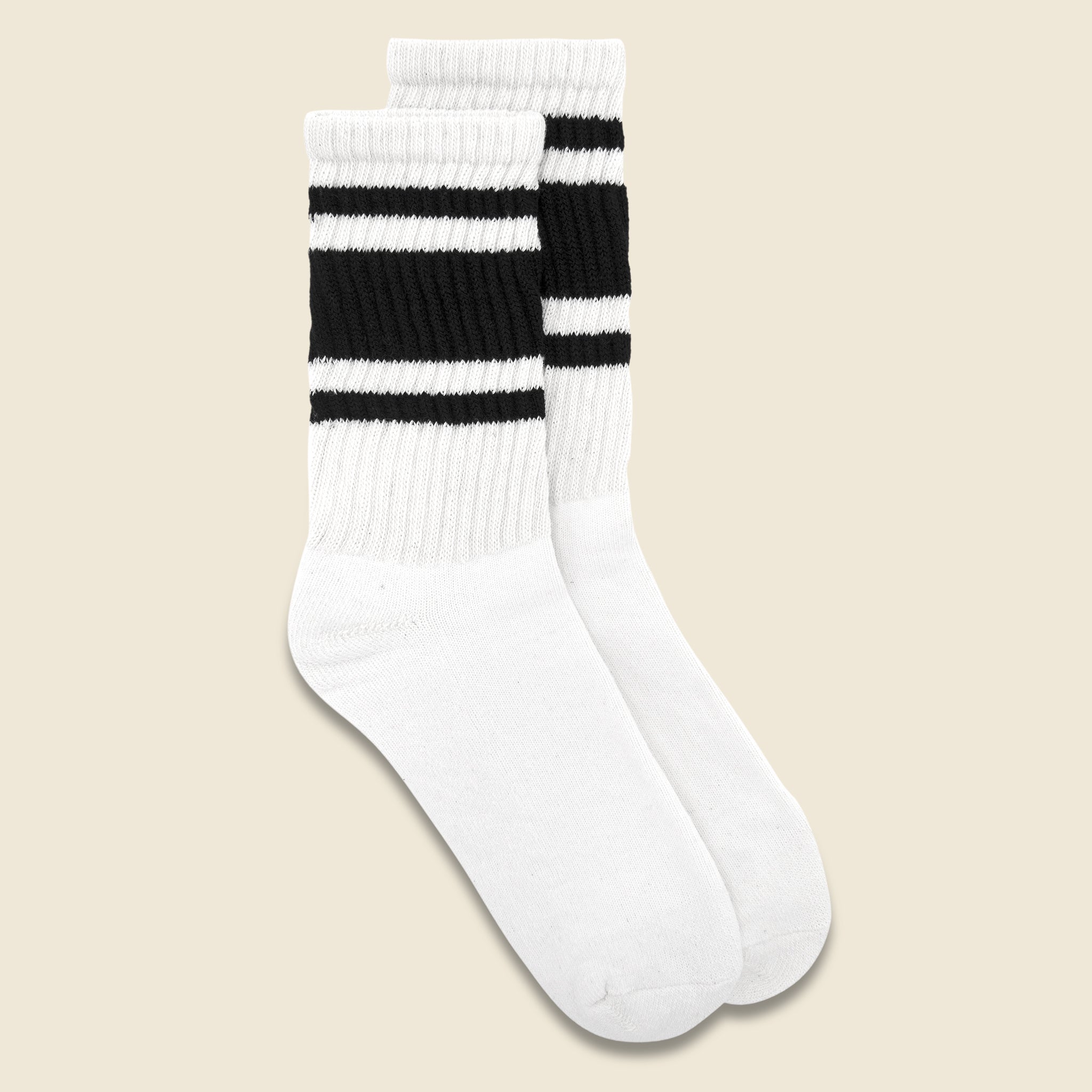 Retro Mono Stripe Crew Sock - Black