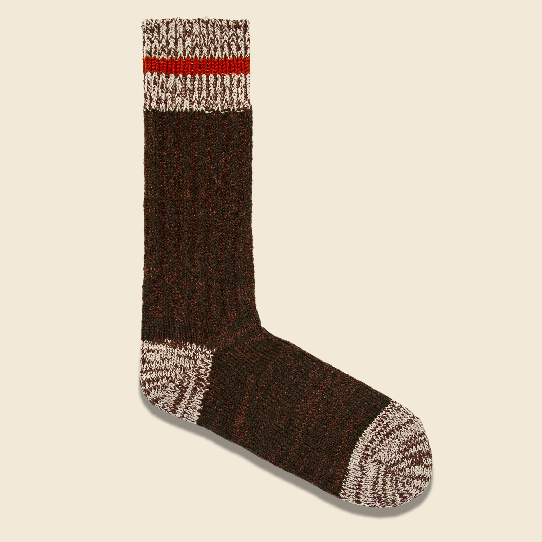Cotton Wool Mix Stripe Crew Sock - Olive - Anonymous Ism - STAG Provisions - Accessories - Socks