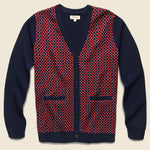 Jacquard Merino Cardigan - Burgundy/Navy - Barque - STAG Provisions - Tops - Sweater